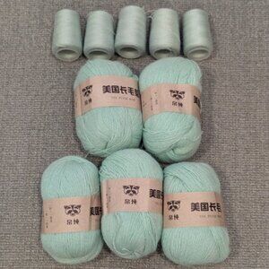 NWT Plush Mink Yarn for Hand knitting Green Mint, set of 5x50